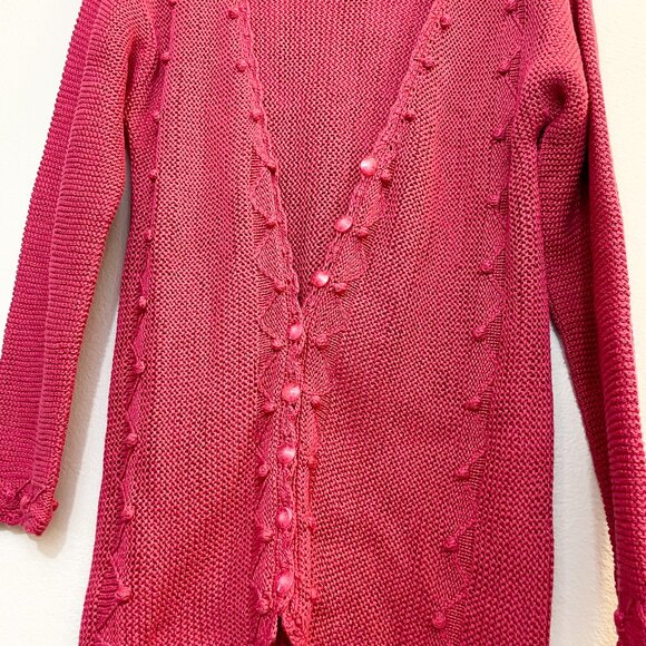 Artesanias Pachamama Pink Handmade Wool Peruvian Sweater Cardigan, Size Medium - Picture 3 of 10